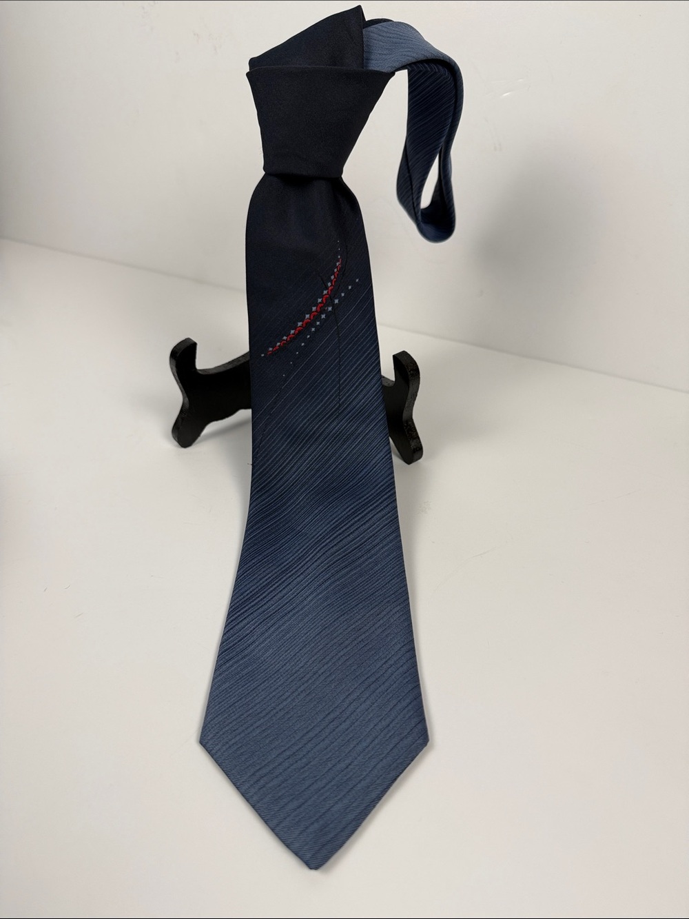 Dior Navy Tie with Red Stitch Accent
